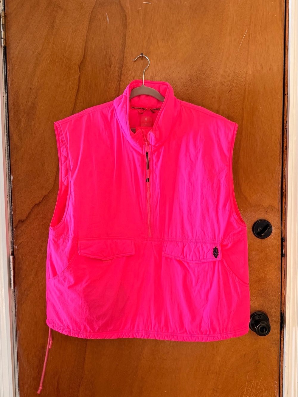 Free People FP Movement Neon Pink Oversized Half Zip Sleeveless Windbreaker Vest